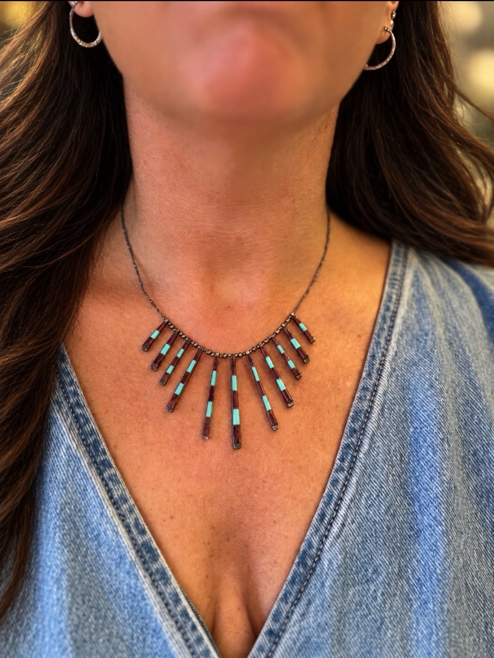 Vintage DOUBLE SIDED Ralph Lauren (not marked) sterling Turq&Red Coral Necklace